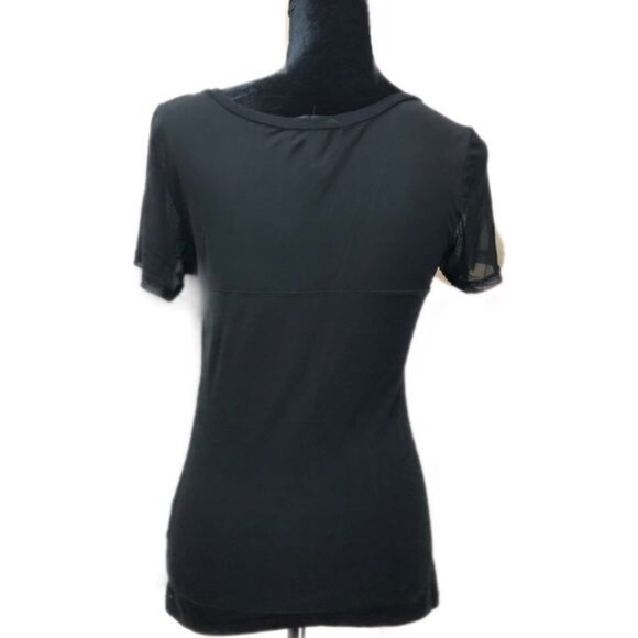 H&M Shirt Womens Small Black Semi-Sheer Top Brass Studded Scoop Neck Tee - Picture 3 of 15